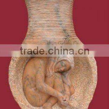 Yellow Modern Marble Flowerpot With Girl Design