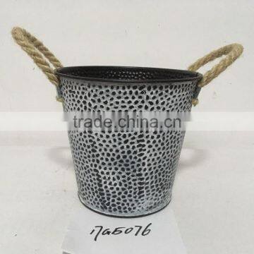 Black 10" French Decorative Powder Coated Galvanized Metal Flower Bucket for Home & Garden photo-6