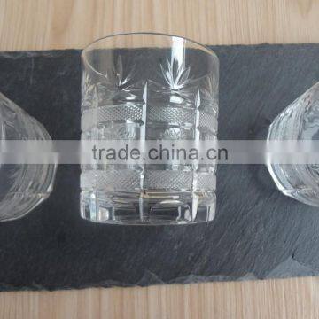 Elegant Rough Edge Black Slate Coaster With Crystal Glass Tumbler photo-6