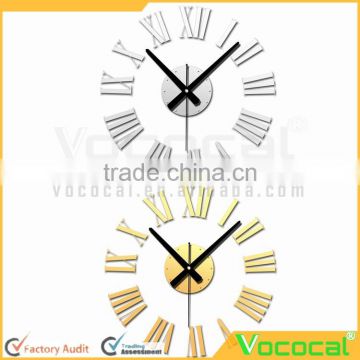 Modern DIY Art 3D Metal Roman Numeral Wall Clock for Home Office Decoration