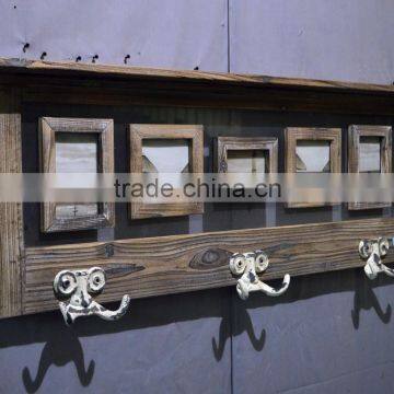 2016 Antique Wooden Wall Shelf With Photo Frame and Metal Hooks photo-2