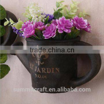 Watering Pot Shape Cement Wall Mounted Flower Pot Antique Bronze Vase photo-4