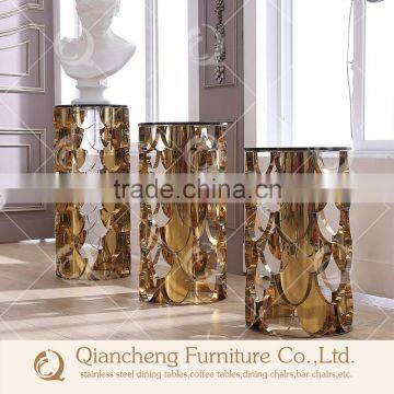 Golden Color Metal Flower Stand Pergola With Marble Top