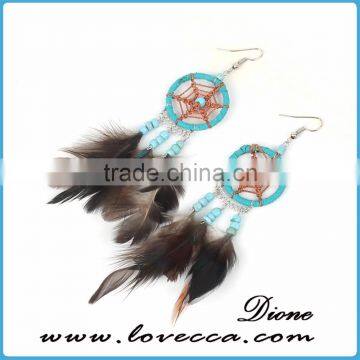 Wholesale Lady Beautiful Long Tassel Colorful Feather Earrings