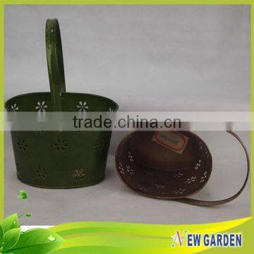 Export Quality Nice Design Colorful Metal Flower Pots With Handles photo-2