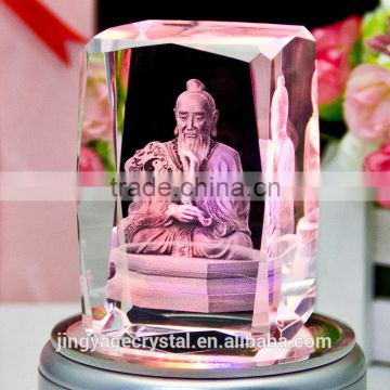 3D laser figure of buddha crystal cube souvenirs with LED light base