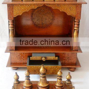 Hand Painted Copper Finish Mini Wooden Temple With 1 Drawer photo-2