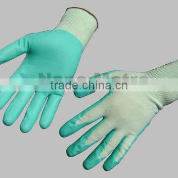 NMSAFETY 13 Gauge Green Polyester Liner Coated Green Water PU on Palm Gloves photo-2