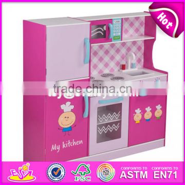 New style big size lovely pink girls toys wooden girls play kitchen W10C276