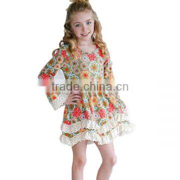 Fancy Kids Clothes Girls Dress Retro Style Sweet Cute Flare Sleeve Floral Paisley Ruffle Dress Kids Dress Costumes