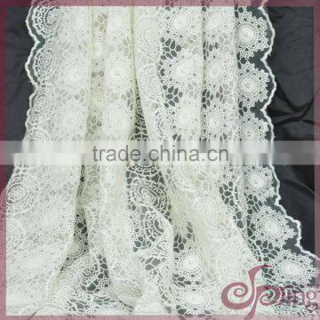 Off-white geometric embroidery lace fabric, mesh embroidered cord lace fabric for dress