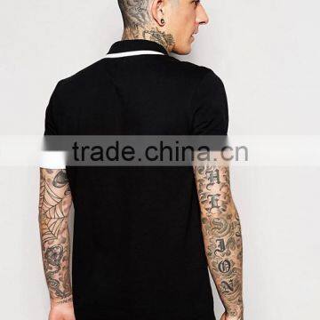 Custom Fashion Short Sleeve Ribbed Tip Cuffs And Collar Black Men's 100% Cotton Pique Plus Size Slim Fit Casual Polo T-Shirt photo-2