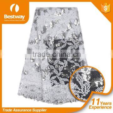 Wholesale African Wedding Lace Fabric Emboridery Dubai Lace With Sequins FL0184 photo-6