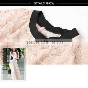 Maxnegio Fashion Lace Patchwork Maxi Short Sleeve Lace Casual Dress photo-5