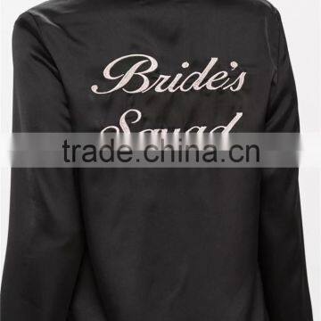 Custom Logo Back Embroideried Pajama Set White Piping Long Pajama Set Black Long Sleeve Top With Long Pants Nightwear photo-5
