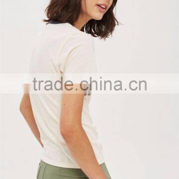 MGOO Wholesale Contrast Collar Stitching Short Sleeve T-shirt Women Silver Foil Print T Shirt Fitness photo-2