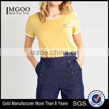 MGOO Competitve Price Customized Logo T Shirt For Women Round Neck T-shirt With Contrast Binding