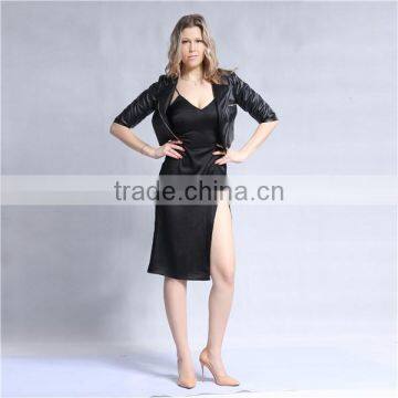 2017 latest women middle sleeve jacket design ladies leather