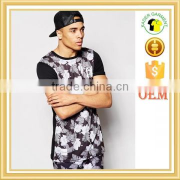 Slim fit floral sublimation printed t-shirt, long t shirts for men 2015