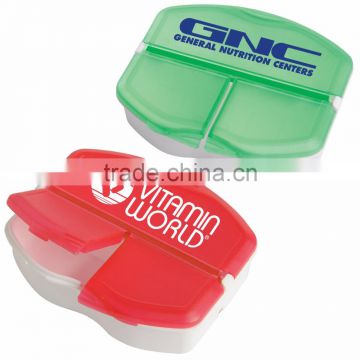 USA Made Tri-Minder Pill Box - features 1 large compartment and 2 smaller compartments and comes with your logo