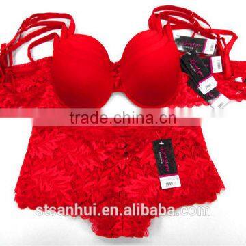 New Design Red Fancy Lace Ladies Sexy Women Panty and Bra Sets photo-4