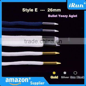 (MOQ:100pcs) Golden/Silver/Gun Black Metal Bullet Aglets Shoe Laces Tips Replacement for Air YEEZY Shoes - 26 mm - Accept Custom