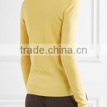 Hot Sale Crew Neck Bright Yellow Silk Blended Cashmere Sweater Women photo-3