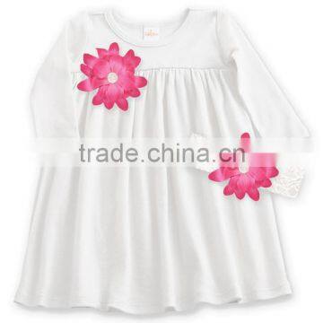 2016 White Long Sleeve Baby Flower Dresses With Headband Leisure Infant Dress Cotton Kids Clothing CS90421-63