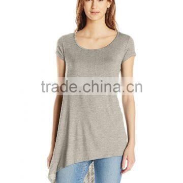 Women's Scoop Neck Asymetrical HemCotton/Viscose Knit Top/Dress Shirt