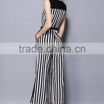 2017 Guangzhou Wholesale Stripe Casual Comfort Unique Mature Elegant Summer Sleeveless Jumpsuit With Belt for Ladies photo-5
