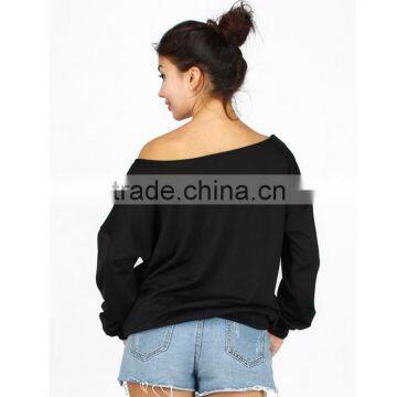 Bulk Wholesale Black Asymmetrical Shoulder Screen Printing Sweatshirt for Ladies photo-3