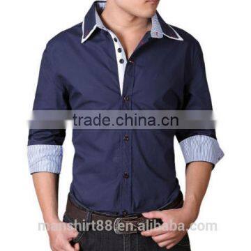 Mens Slim Fit Solid Color Button Down Collar Dress Shirt photo-4