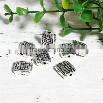 Zinc Based Alloy Spacer Beads Rectangle Antique Silver Grid Checker