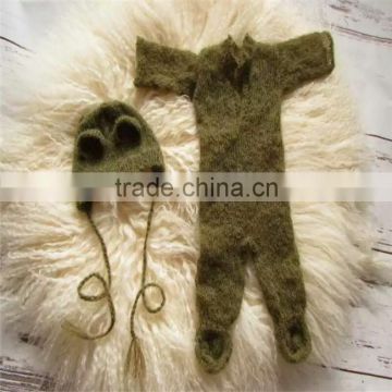 Newborn mohair romper Hand knitted hooded romper Ruffle bonnet Newborn outfit Onesie Baby overall photography props