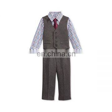 Fancy Baby Boys' Plaid Shirt, Herringbone Vest, Pants clothings