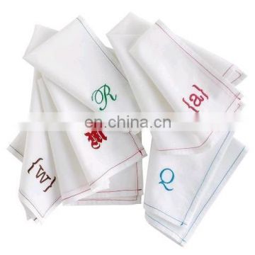 100% cotton handkerchief with colorful hem and monogramming for wedding