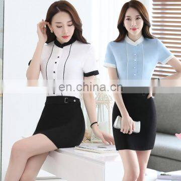 Summer hot selling business custom contrast color 1 pcs fashion latest fitted shirt designs for women professional factory