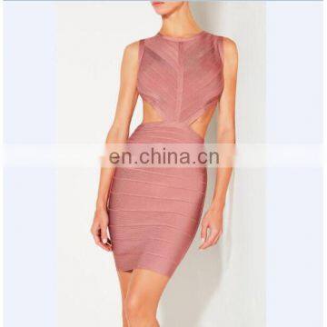 Amigo 2017 latst pink sleeveless backless cut out sexy bandage dress midi evening dresses for girls party wear