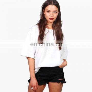 High quality 100% cotton half sleeve women distressed t shirt