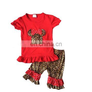 Short sleeve minnie top leopard capri wholesale baby clothes online