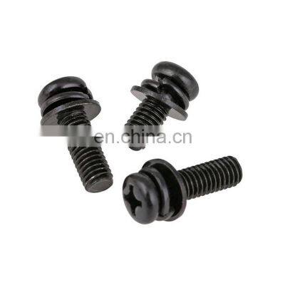 Black zinc Plated Steel Cross Pan Head M3 M4 m6 machine screw  combination screw washer assembly