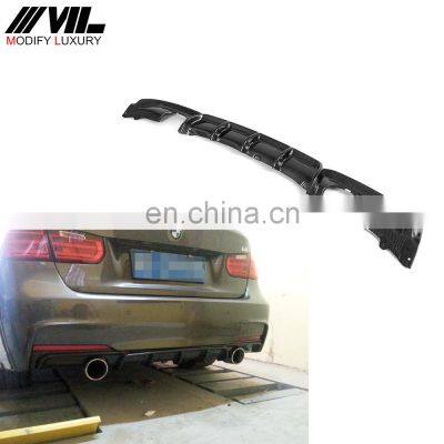 M Tech Carbon Fiber F30 Rear Bumper Diffuser Lip for BM W (dual exhaust pipe,dual outlet)