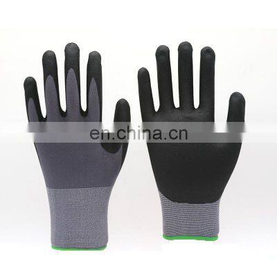 High Performance Endurance Micro Foam Nitrile Grip Gloves Frosted Nitrile Coating Black Protective Gloves