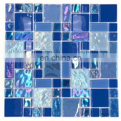 4mm iridescent glass mosaic tiles with mesh-back,easy to pave for swimming pool G455030