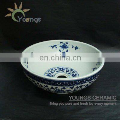 Art Chinese Hand Painted Blue White Ceramic Porcelain Basin For Bathroom