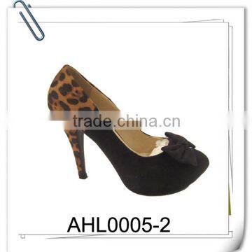 high heel dress leopard shoes with bowknot