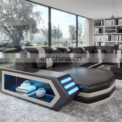 Hot Italy Design Sectional Sofa Bed  Modern LED Living Room Furniture Genuine Leather Sofas Sets