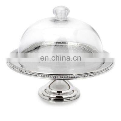 nickle plated cake stand with glass cap lid