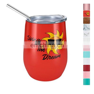 Stainless Steel Double Walled Customized Pattern Sublimation Stemless Insulated Wine Tumbler