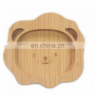 Wholesale Natural Wooden Lion Shape Reusable Bamboo Kids Plate